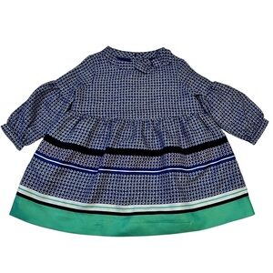 Janie and Jack 6 to 12M Dress Jewel Tone Lapis Blue Green Bow Lantern Sleeves‎